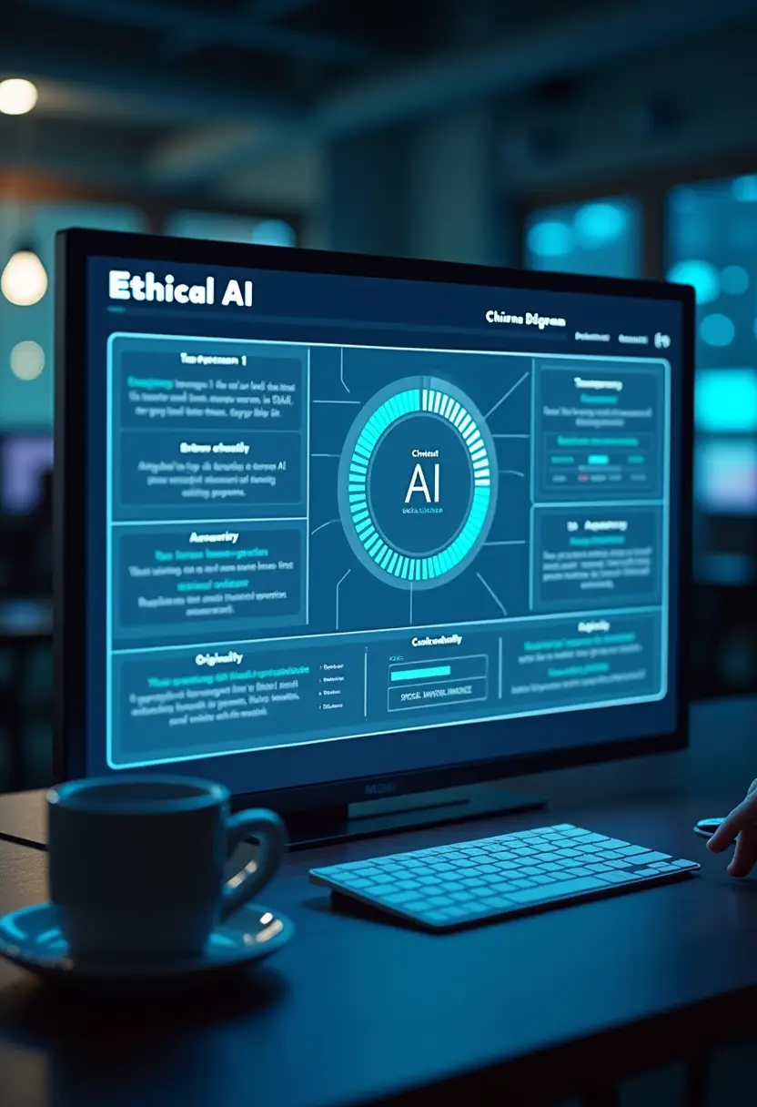 A digital dashboard comparing AI copywriting tools, highlighting transparency and responsible AI-assisted content creation.