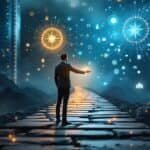 A tech professional bridges two paths - one leading to corporate advancement and another to ethical whistleblowing - symbolizing how integrity and career success can coexist without compromise.