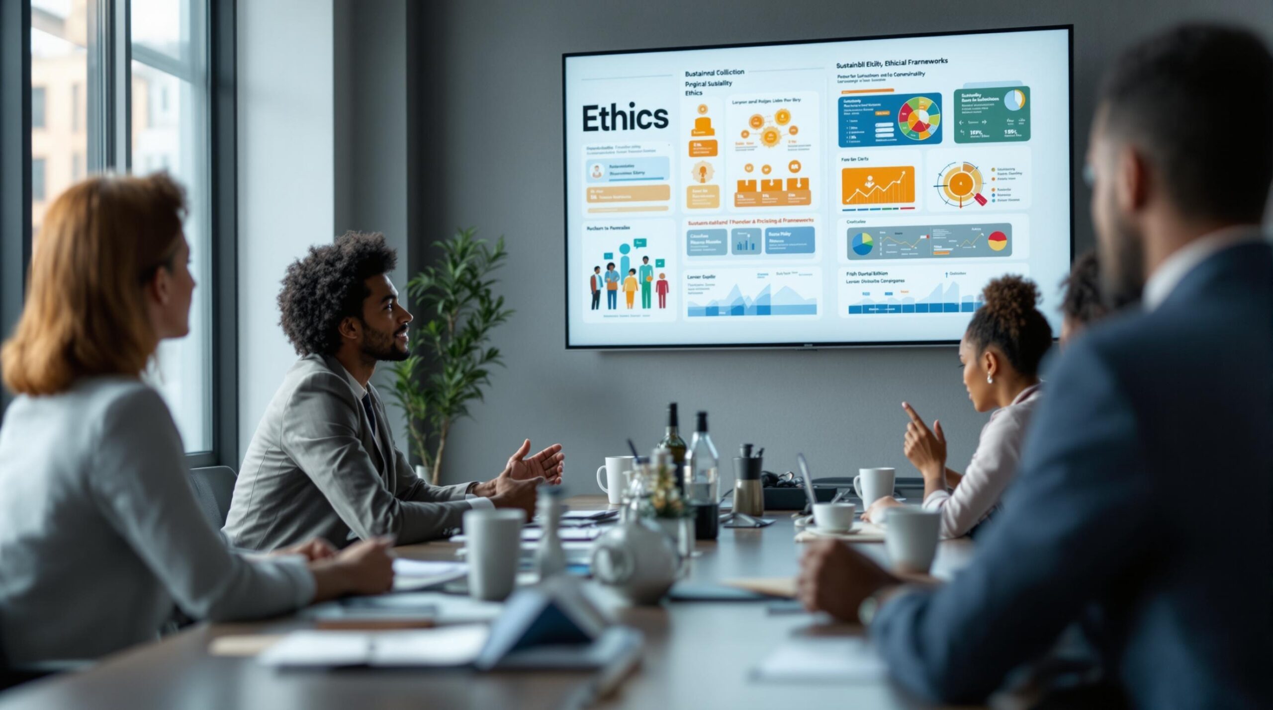 Business leaders discussing ethical frameworks