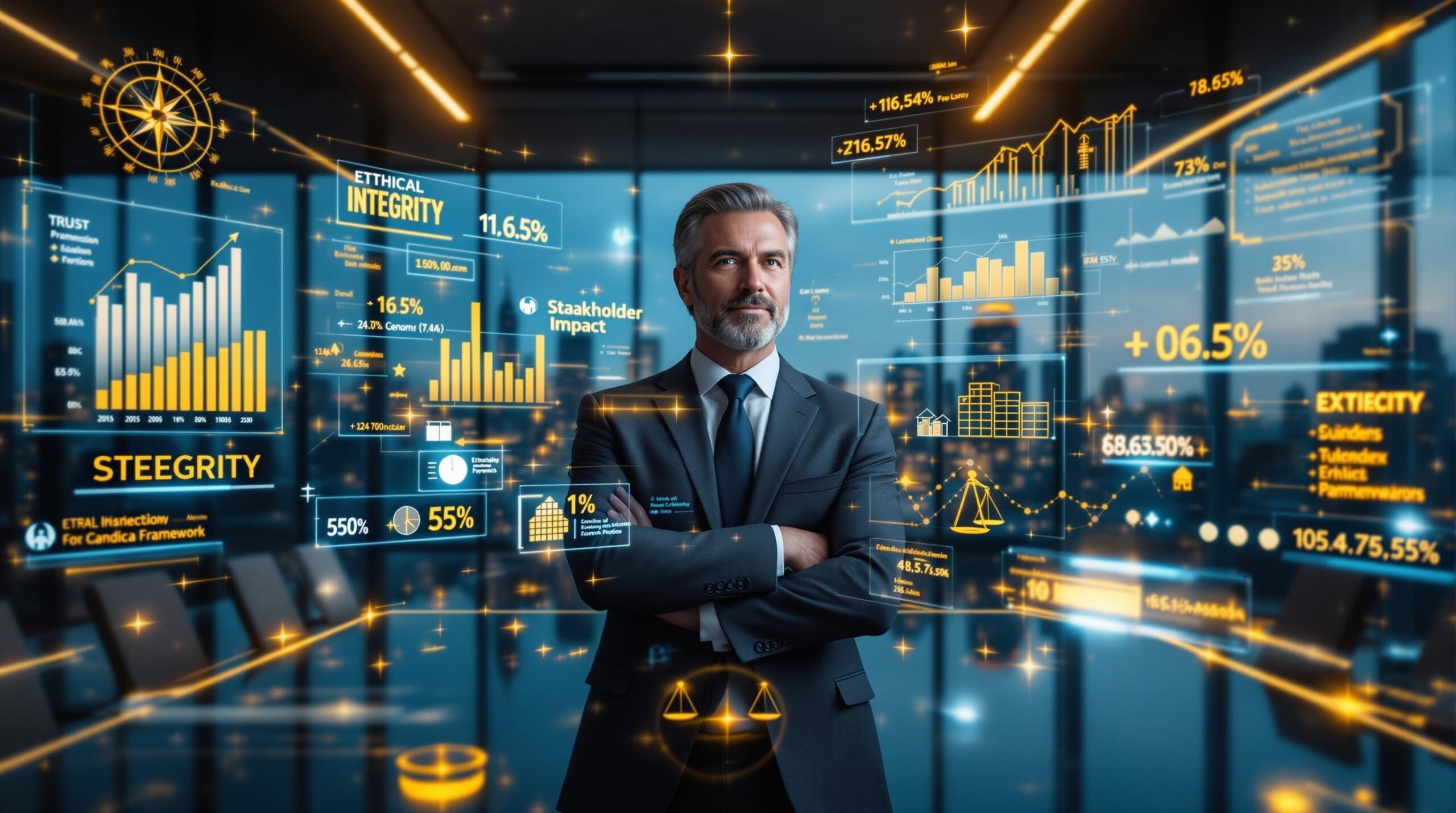 Business leader making ethical decisions in modern boardroom