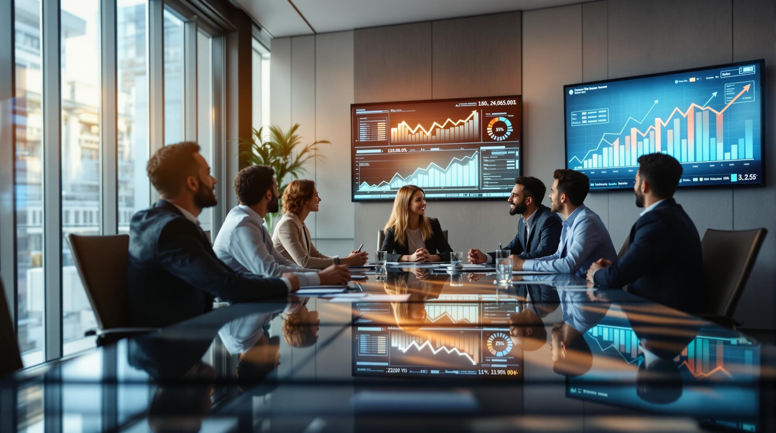 Executives demonstrating ethical leadership during boardroom meeting
