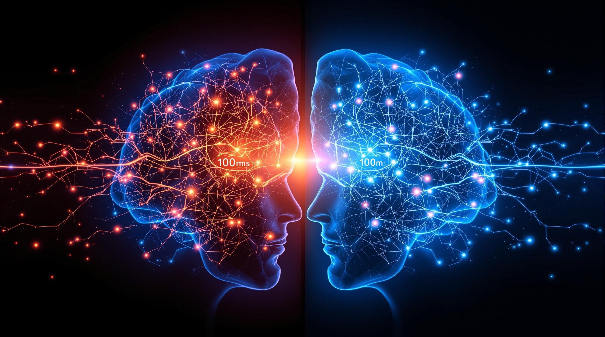 Split-screen brain visualization showing moral psychology and cognitive biases ethics through two neural pathways: rapid emotional processing (left, red/orange) and slower analytical reasoning (right, blue) converging at the center for ethical decision-making.